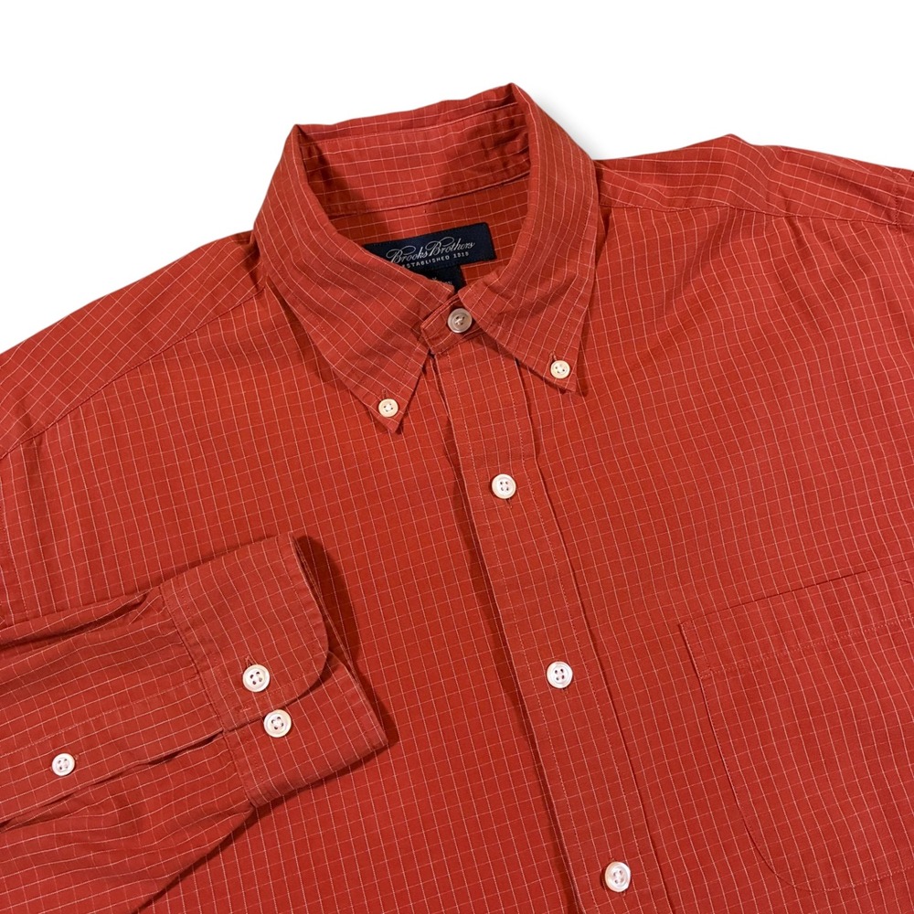 Brooks Brothers Mens Red Plaid Button‎ Down Long Sleeve Shirt Medium Cotton